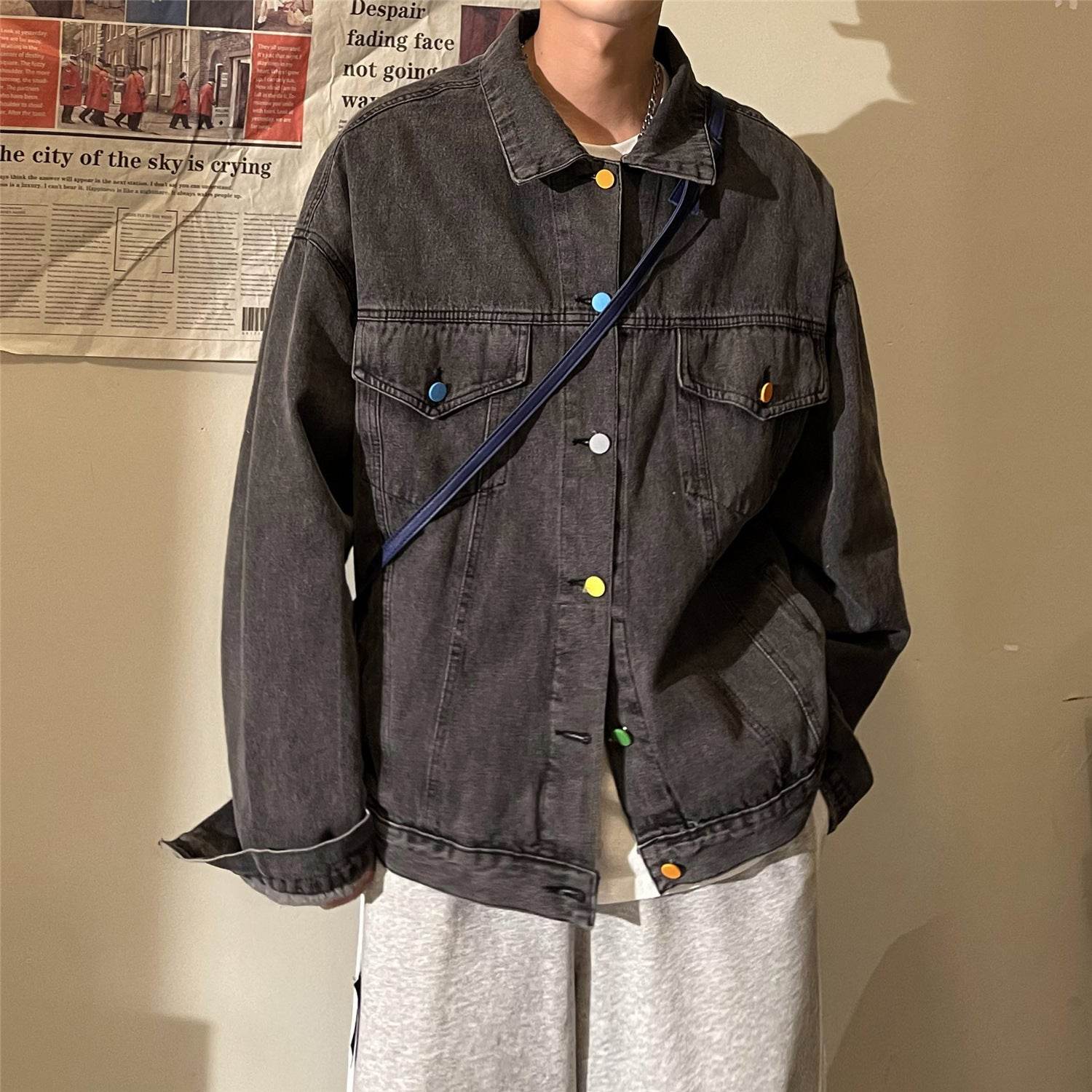 Mens Vintage Fashion Loose Denim Jacket - Mubimart