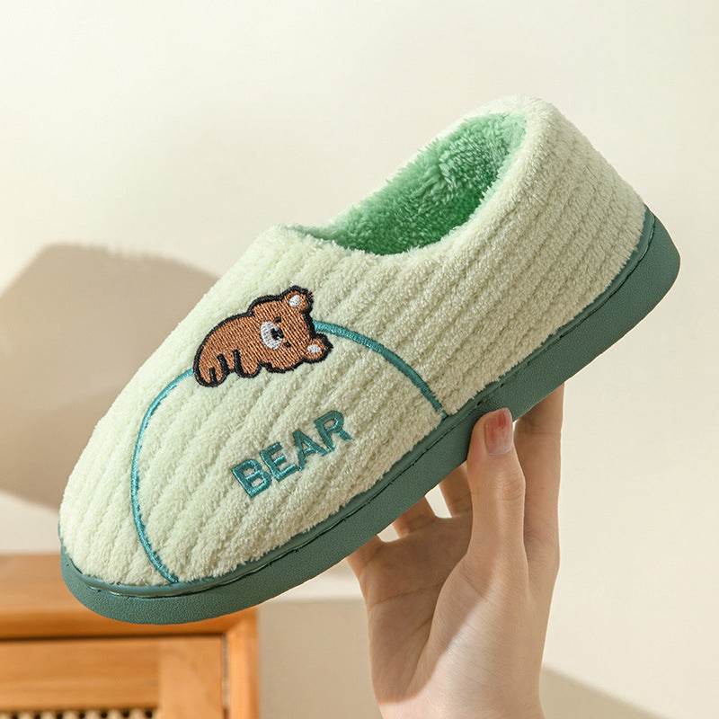 Women's Bear Fuzzy Slippers Casual Non Slip Household Walking Shoes For Home Winter - Mubimart