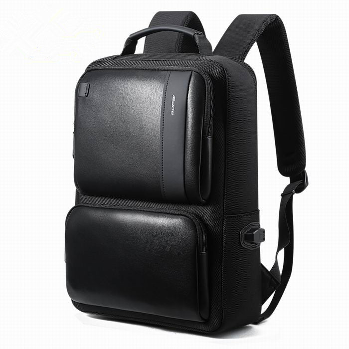 BOPAI Schwarzer Lederrucksack Collegetasche für Jungen Herren Diebstahlsicherer Rucksack Reisetaschen Herrenrucksack im koreanischen Stil Schultasche 