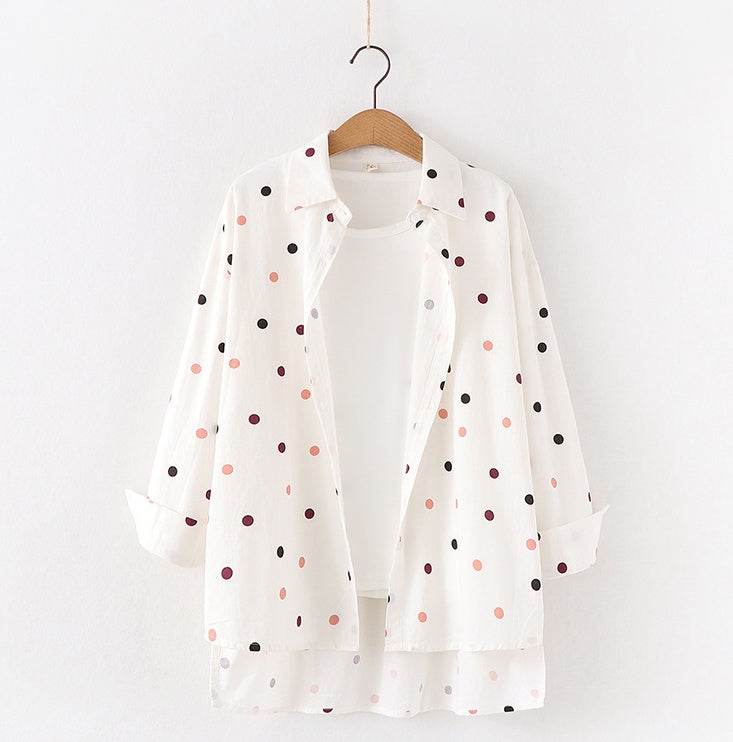 Women Polka Dot Print Blouse Shirts - Mubimart