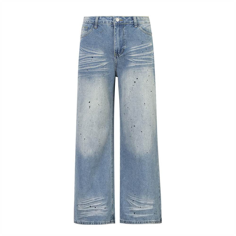 Gradient Loose Wide Leg Jeans For Men And Women - Mubimart
