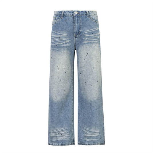 Gradient Loose Wide Leg Jeans For Men And Women - Mubimart