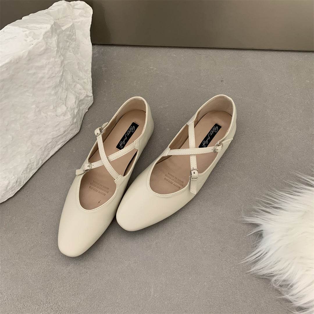Cross Buckle Flats Women's Retro - Mubimart