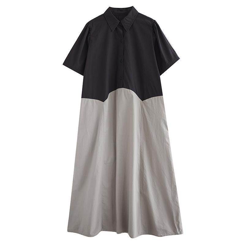 Women's Loose Plus Size Stitching Casual Shirt Dress - Mubimart