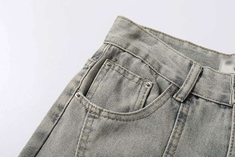 Washed And Worn Flared Jeans - Mubimart