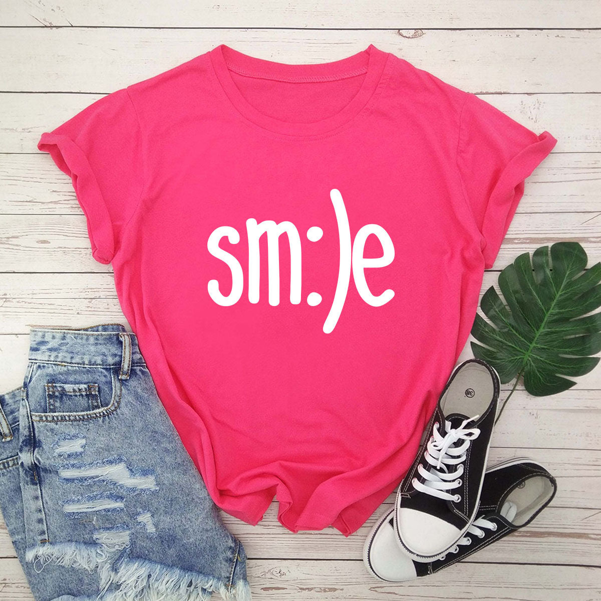 S-5XL Plus Size TShirt Women New Smile Letter Printed Shirt O Neck Short Sleeve Tees Summer Top 100%cotton Women's T-shirts - Mubimart -  