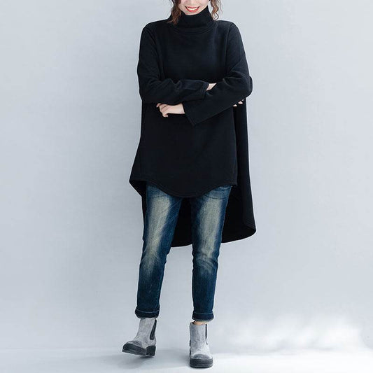 Large size turtleneck bottoming shirt women's long irregular sweater dress - Mubimart