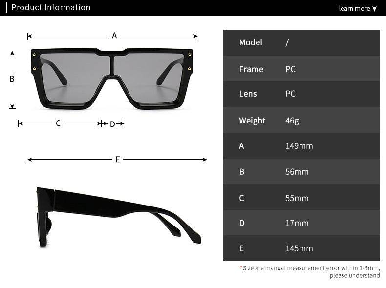 Oversized One Lens Square Sunglasses Fashion Men Women - Mubimart