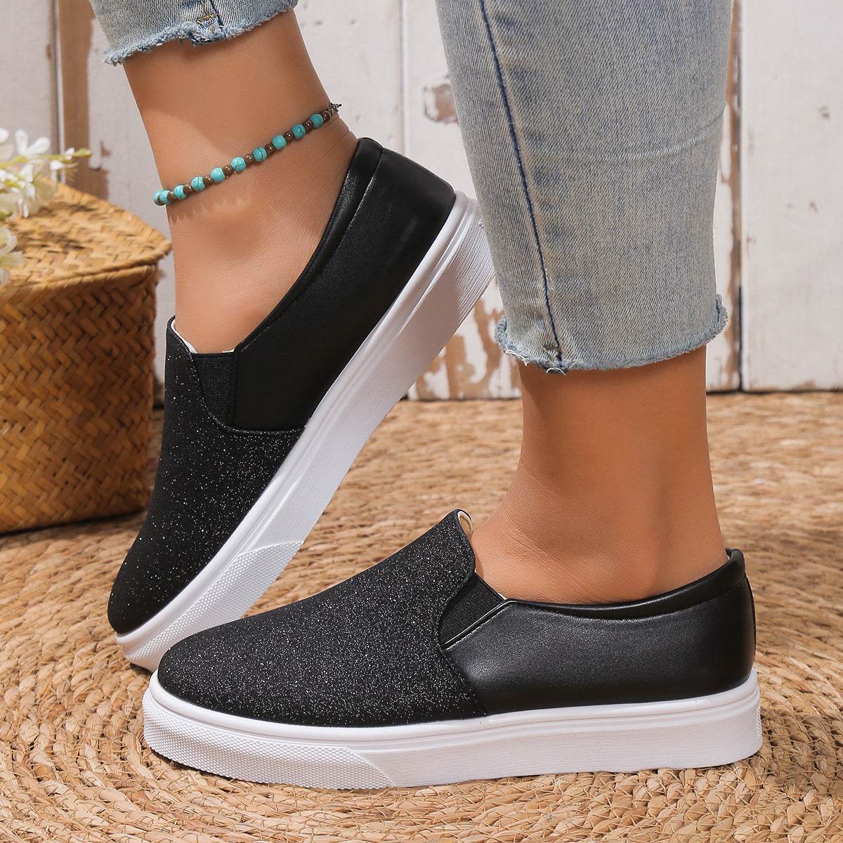 Stylish Casual Shoes Sale Plus Size Sequined Flat Women Loafers - Mubimart