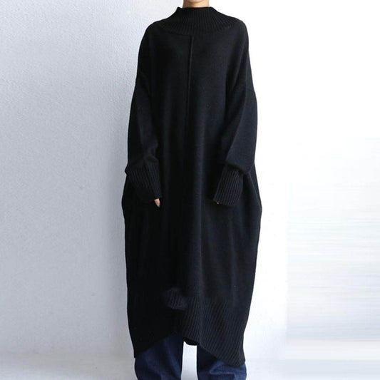 Loose Large Size Mid-length Turtleneck Dress Sweater - Mubimart