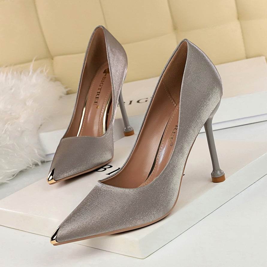 Metallic satin stiletto heels - Mubimart