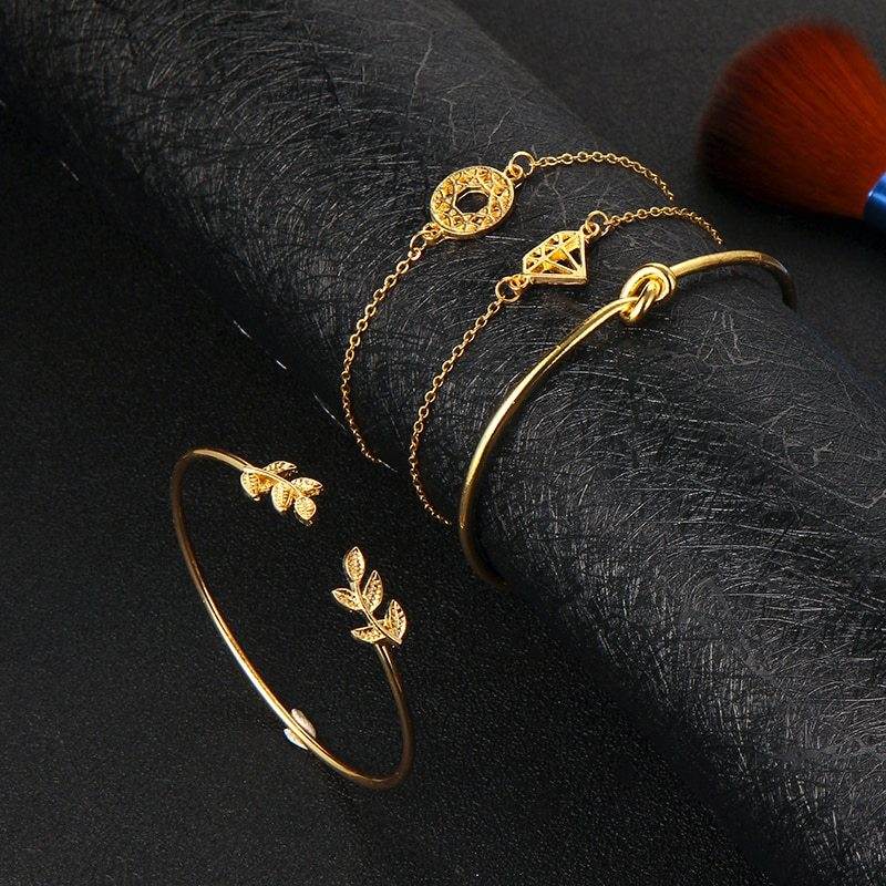 Tocona T Fashion Bohemia Leaf Knot Hand Cuff Link Chain Charm Bracelet Bangle For Women Gold Bracelets Femme Jewelry 6115 - Mubimart