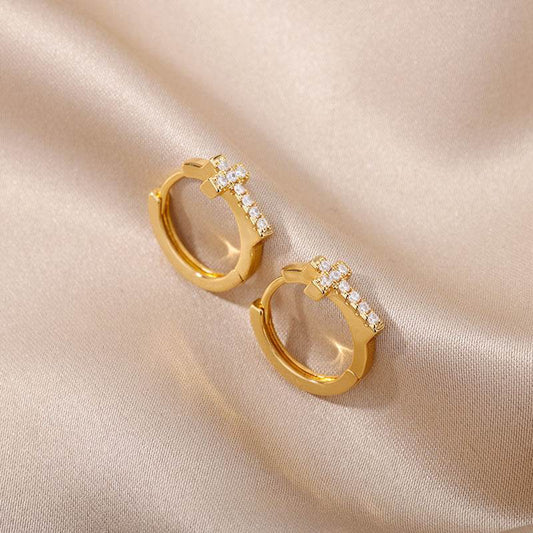 Aesthetic Stainless Steel Hoop Earrings For Women Gold Color - Mubimart