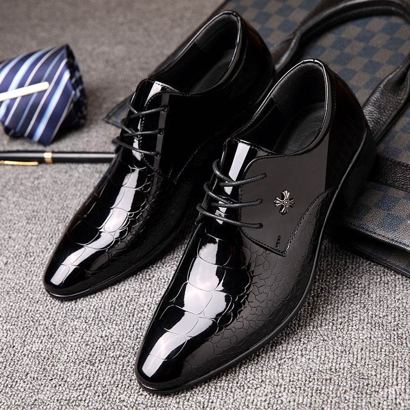 Shiny Lace-Up Single Shoes Fashion Dress Shoes - Mubimart