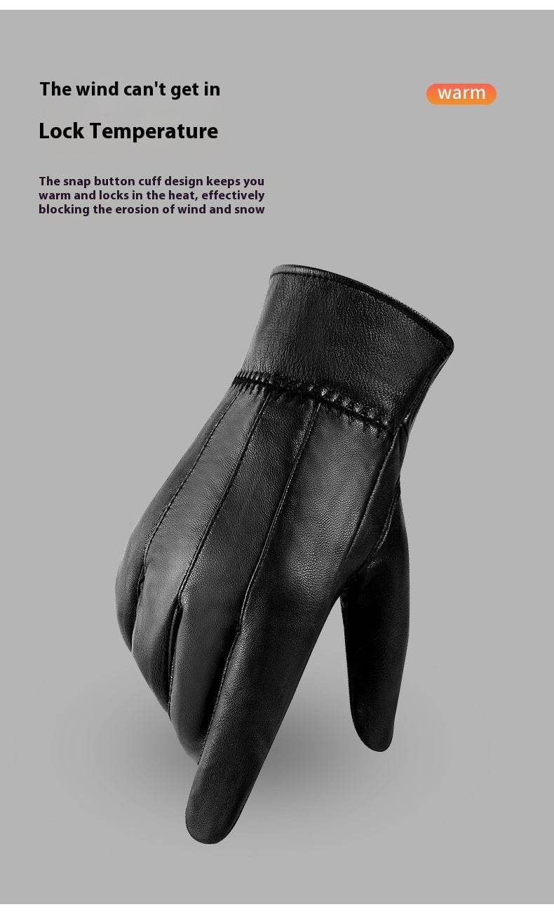 Genuine Leather Gloves For Men Women Fleece Lined Padded Warm Keeping Sheepskin Gloves - Mubimart
