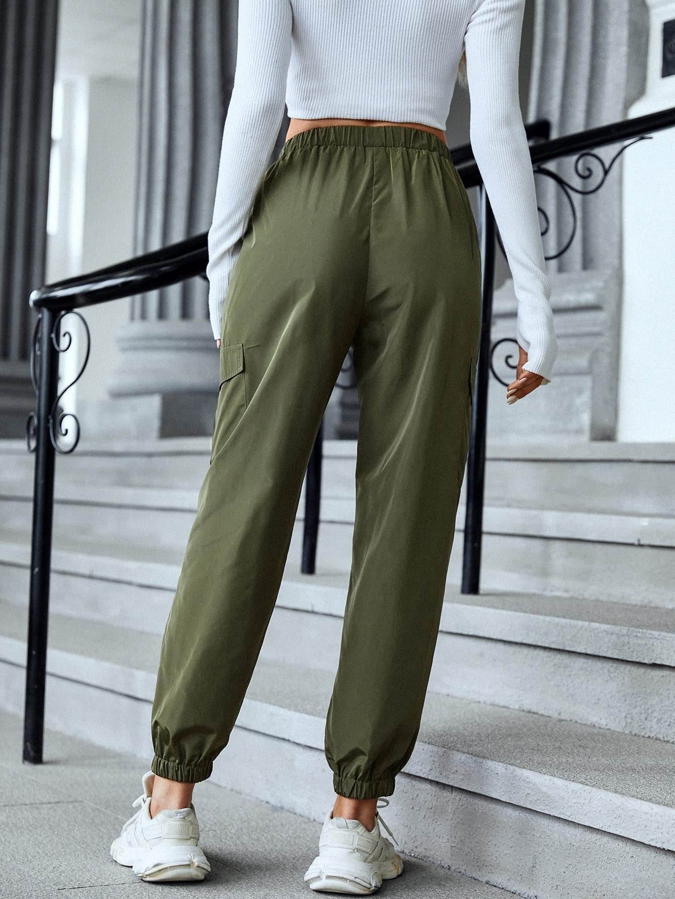 New Cargo Pants Fashion Casual Multi-pocket Elastic Waist Pencil Pants For Women - Mubimart