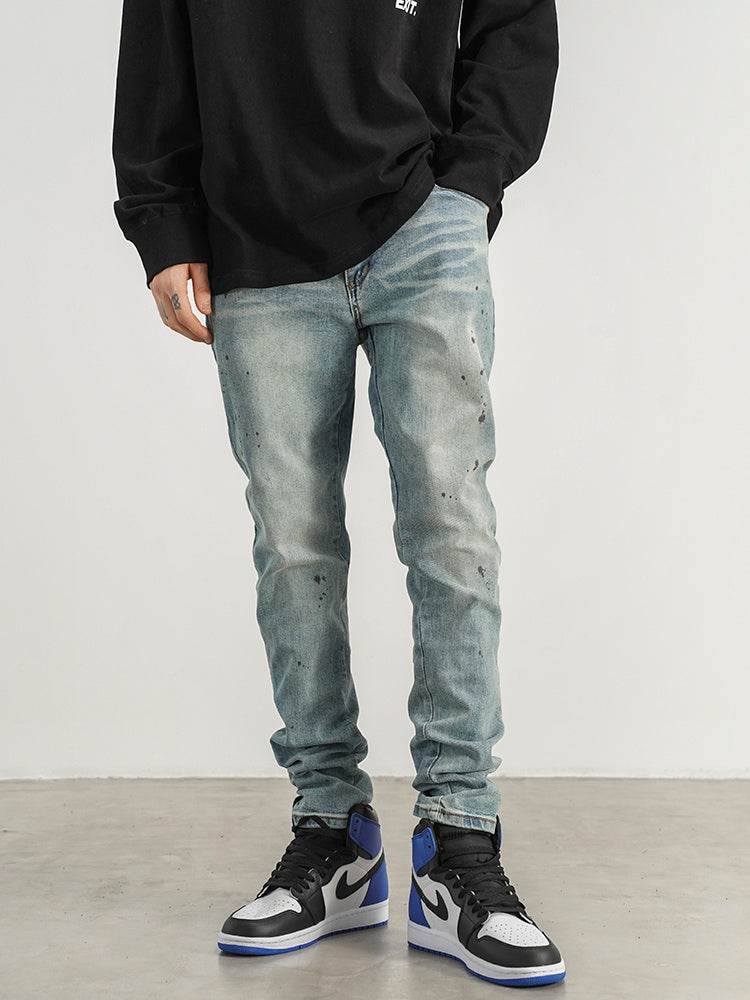 Slim-fit Jeans With Hand-splashed Ink - Mubimart