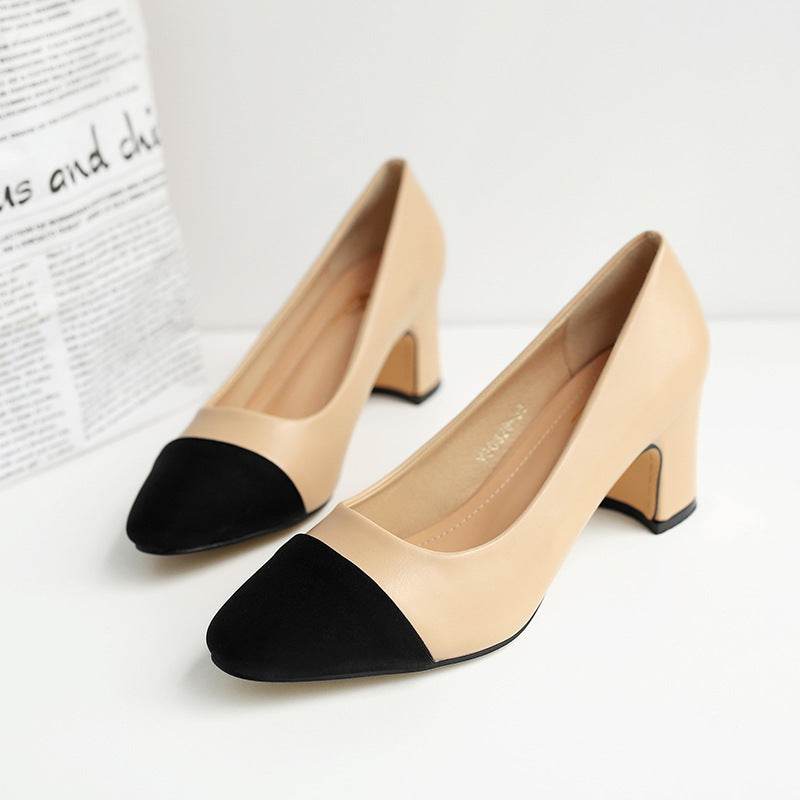 Women's High Heel Color Block Chunky Heel Shoes - Mubimart