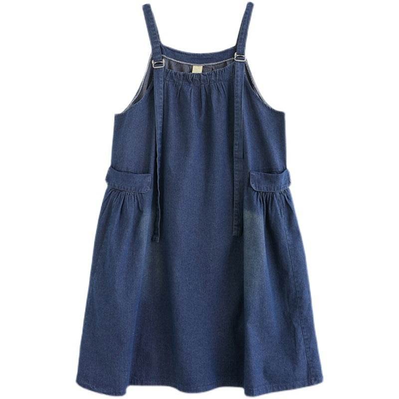 Women's Loose Plus Size Denim Suspender Dress - Mubimart