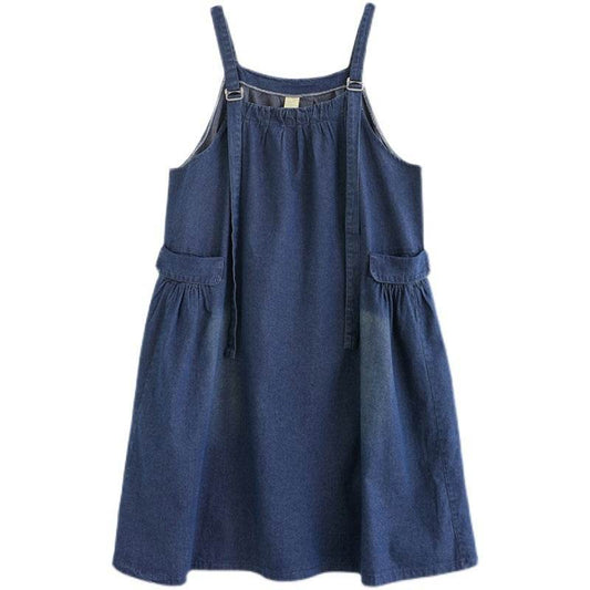Women's Loose Plus Size Denim Suspender Dress - Mubimart