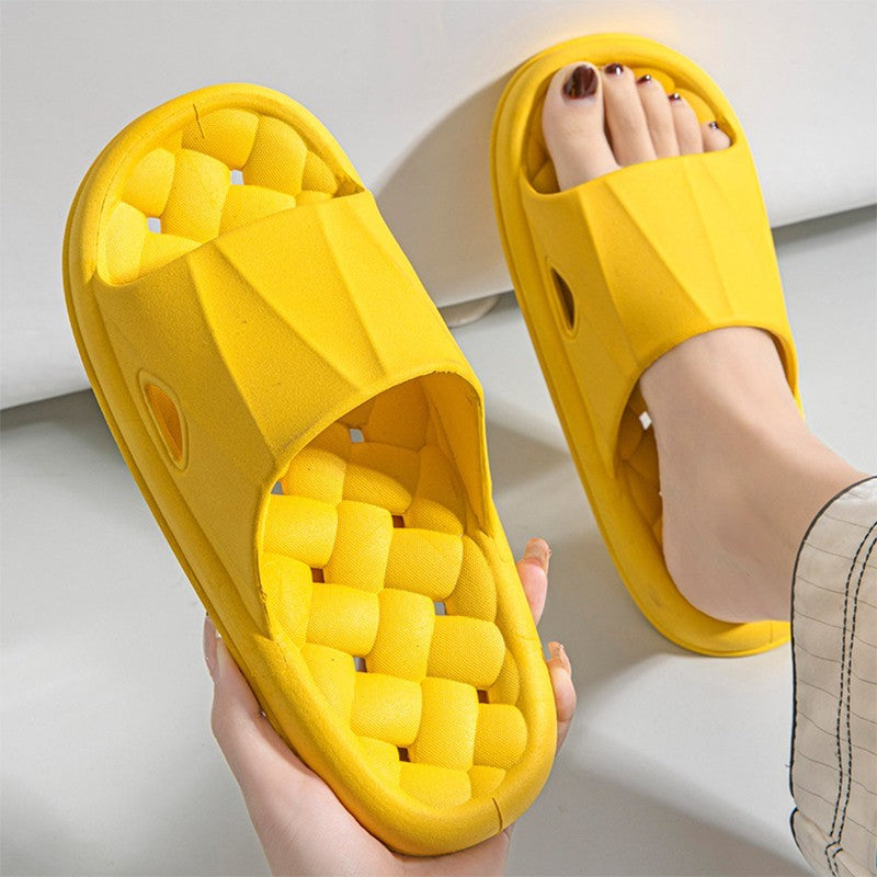 New Woven Texture Non-slip Slippers For Women Summer Indoor Floor Bathroom Home Slipper Men House Shoes - Mubimart -  