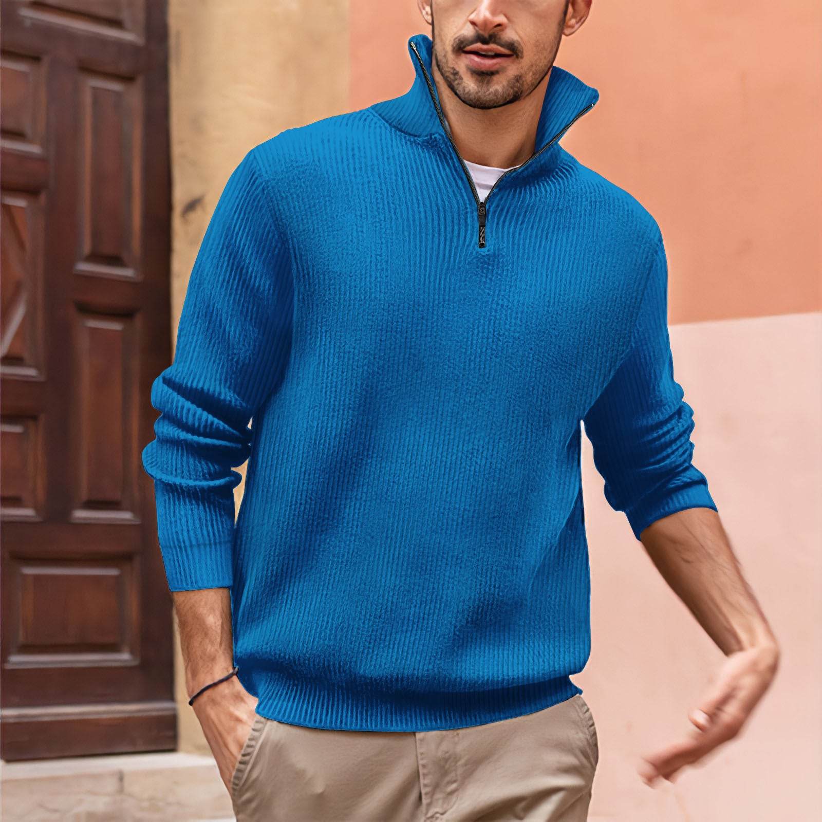 New POLO Zip High Neck Men's Polo Shirt - Mubimart