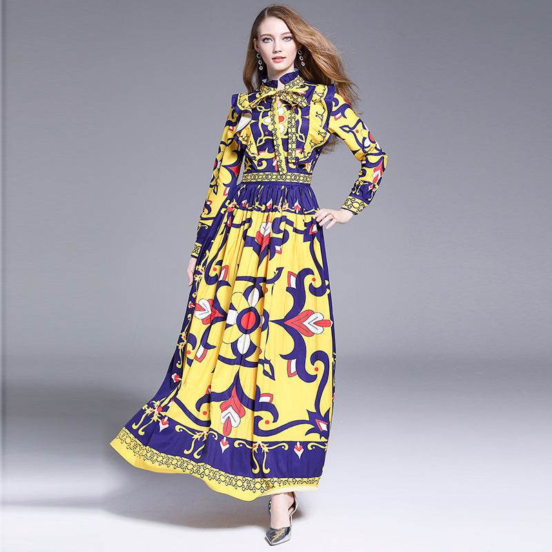 Printed pleated maxi dress - Mubimart
