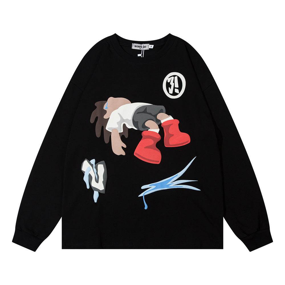 Cartoon Printed Crew Neck Sweatshirt Men - Mubimart