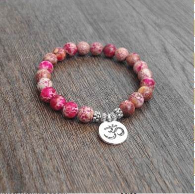 Matte Amazonite Stone Strand Bracelet Yoga Chakra Mala Bracelet OM Lotus Women Men Beaded Charm Bracelet Handmade Jewelry - Mubimart