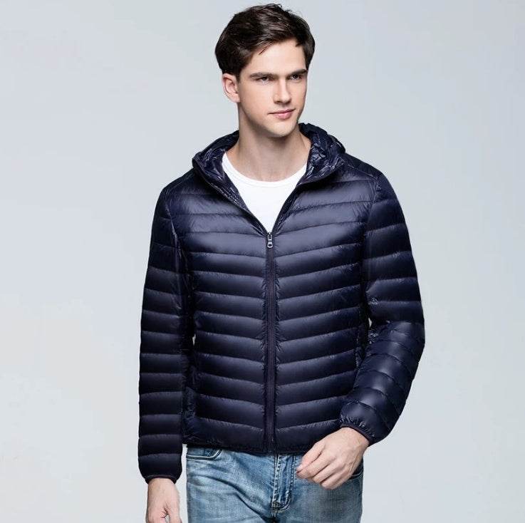 Autumn and winter new men's down jacket large size casual short paragraph collar thin men's down jacket - Mubimart