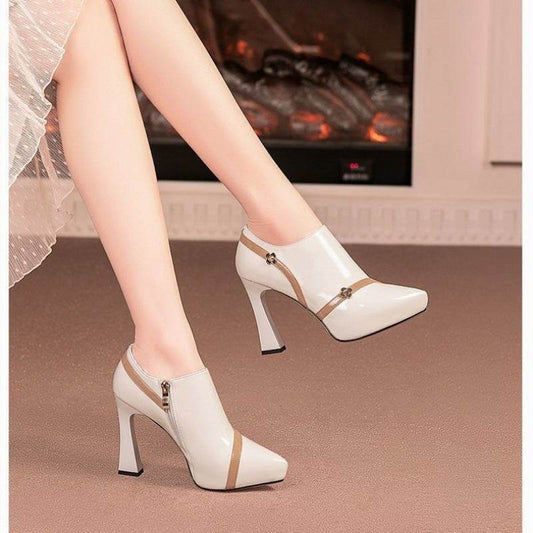 Pointed Waterproof Platform Chunky Heel High Heels - Mubimart