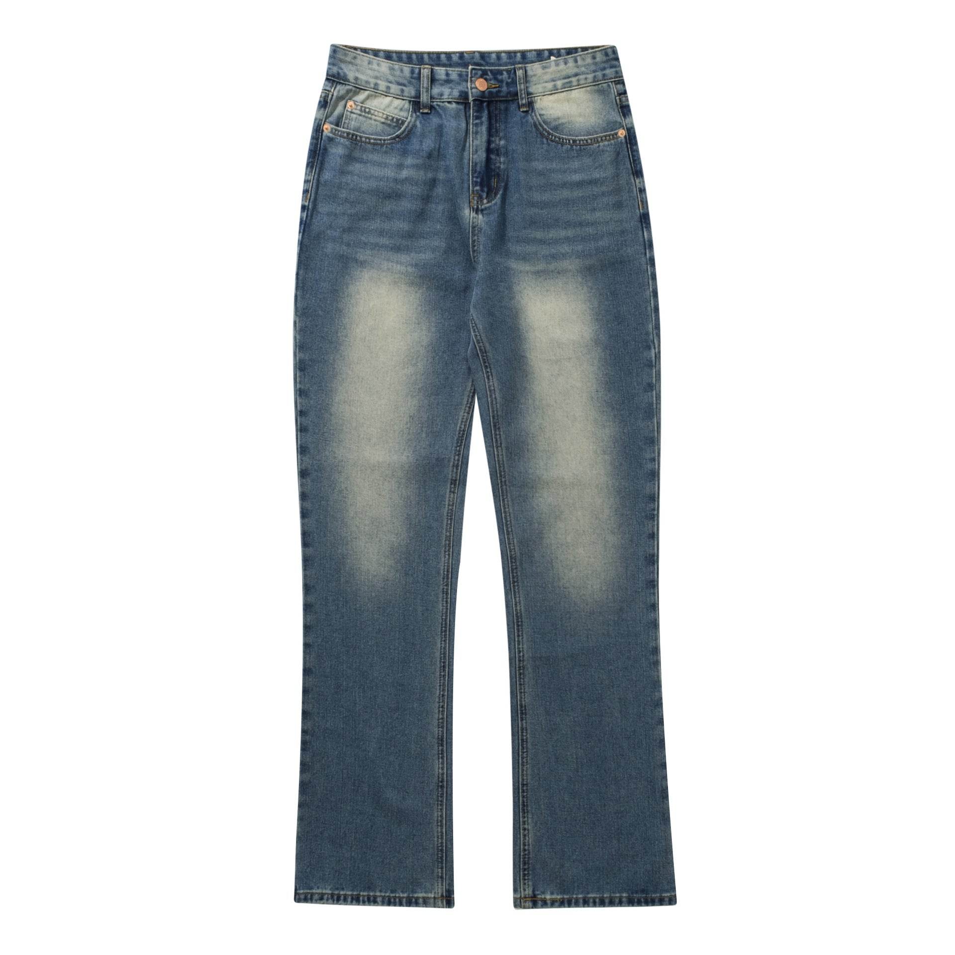 Men's Washed Blue Jeans Straight Bootcut Trousers - Mubimart