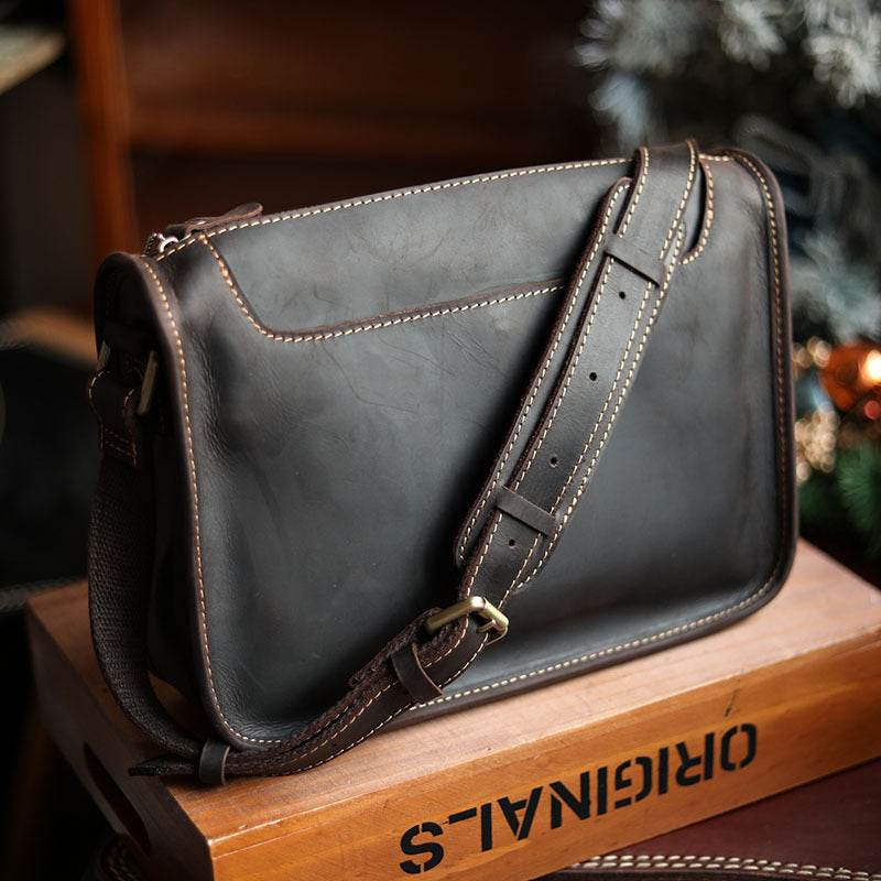Mens Handmade Leather Casual Shoulder Crossbody Bag - Mubimart