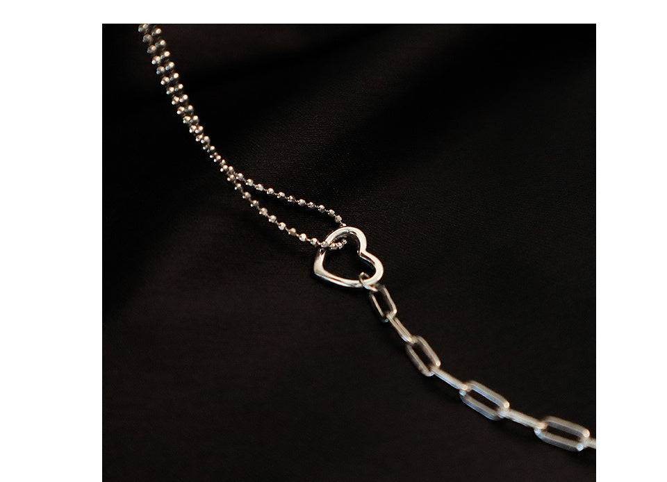 Heart Asymmetrical Chain Silver Necklace For Women - Mubimart