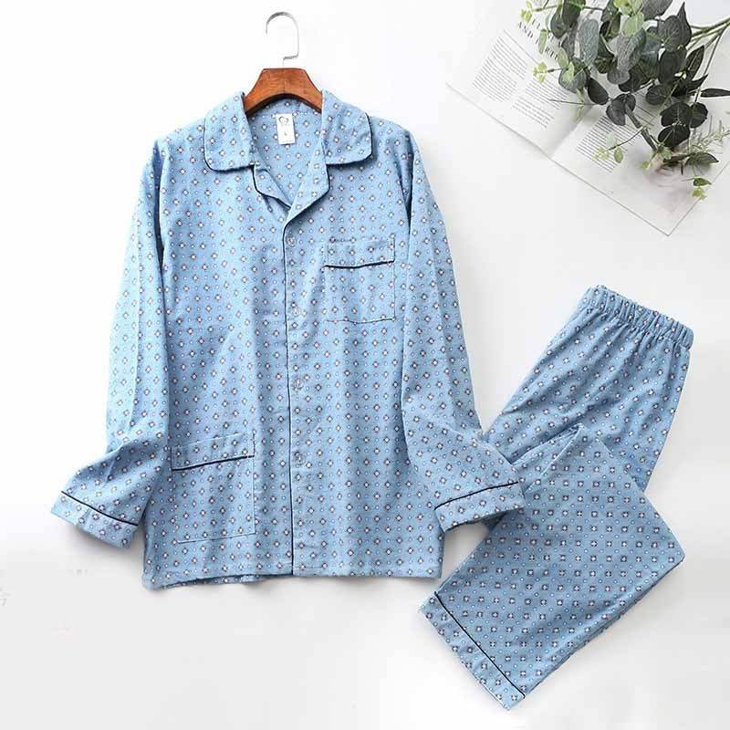 Brushed Cloth Long-sleeved Lapel Pajama Set - Mubimart