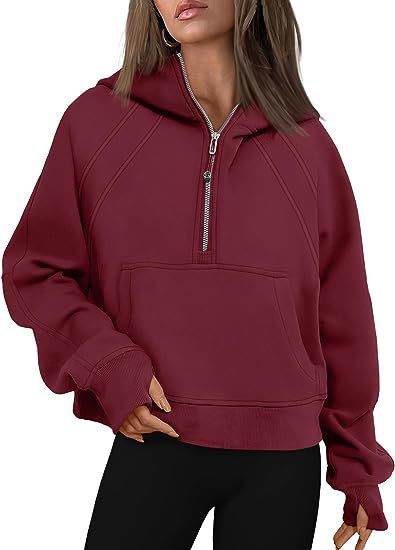 Zipper Hoodies Sweatshirts With Pocket Loose Sport Tops Long Sleeve Pullover Sweaters Winter Fall Outfits Women Clothing - Mubimart
