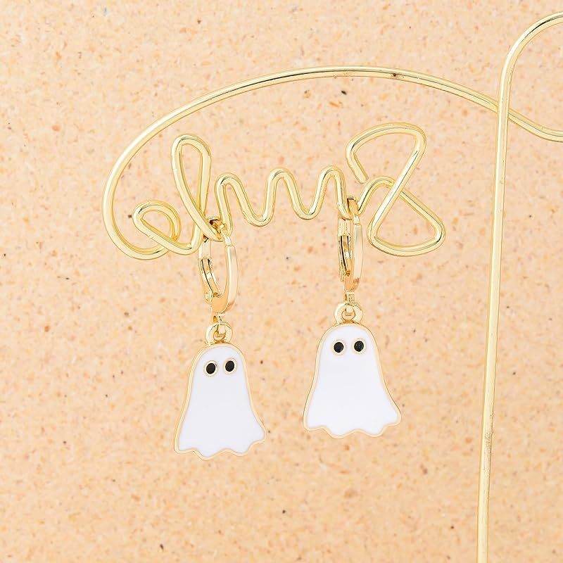Halloween Ghost Earrings For Women Gold Ghost Huggie Hoop Earrings Halloween Jewelry Cute BOO Halloween Earrings - Mubimart