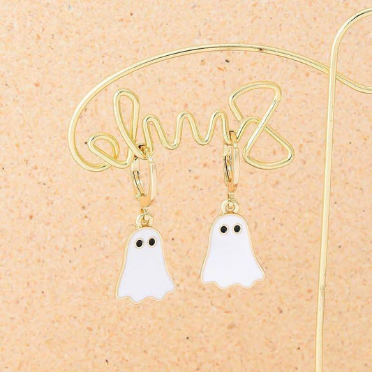 Halloween Ghost Earrings For Women Gold Ghost Huggie Hoop Earrings Halloween Jewelry Cute BOO Halloween Earrings - Mubimart