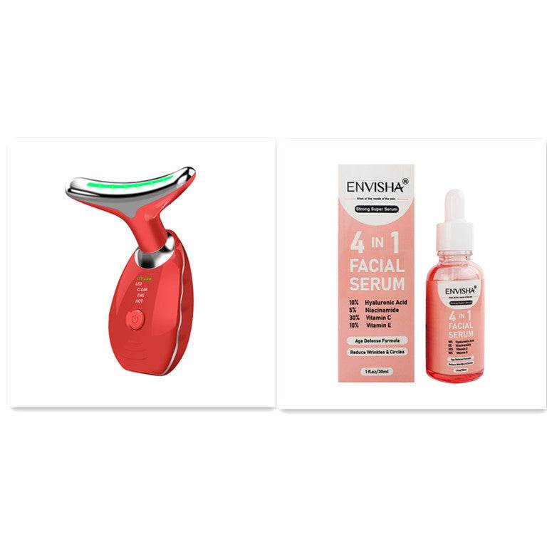 Neck Face Beauty Device Colorful LED Photon Therapy Skin Tighten Reduce Double Chin Anti Wrinkle Remove Lifting Massager - Mubimart