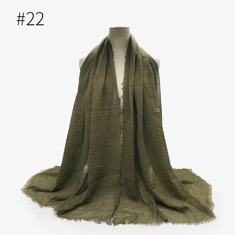 Bubble plain Scarf / cotton scarf fringes women soft solid hijab popular muffler shawls big Pashmina wrap hijab - Mubimart