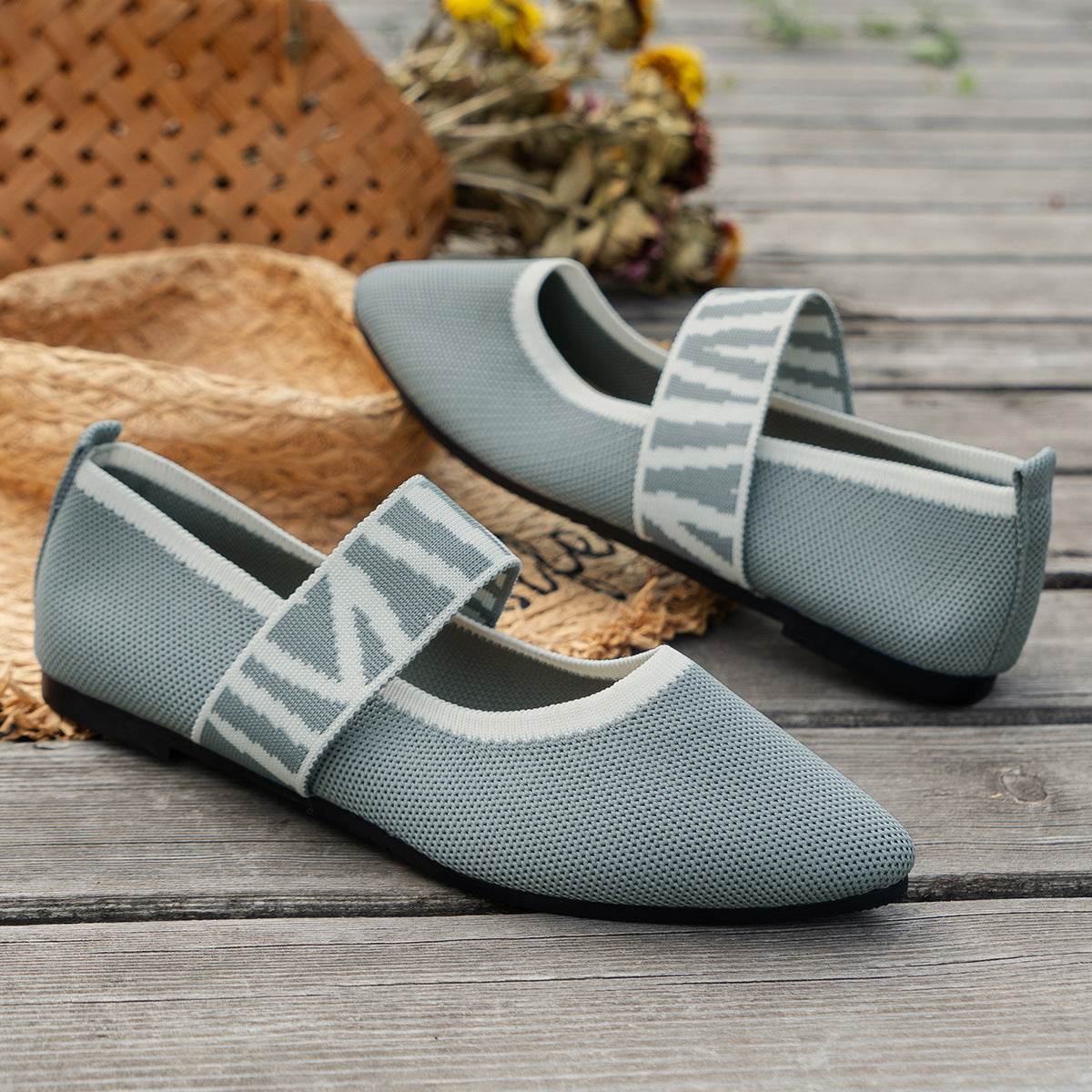 Striped Flats Shoes Fashion Casual Pointed Toe Loafers Lazy Shoes For Women - Mubimart