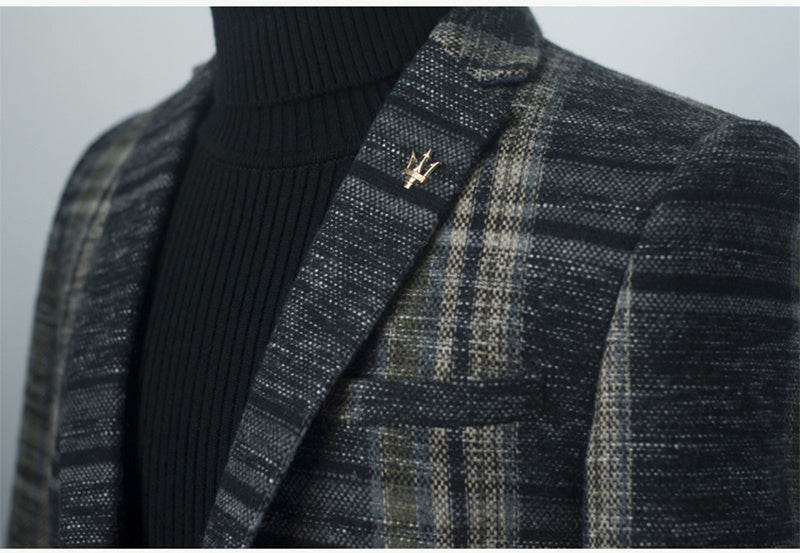 Men Blazer Slim Fit Designs Male Plaid Blazer - Mubimart