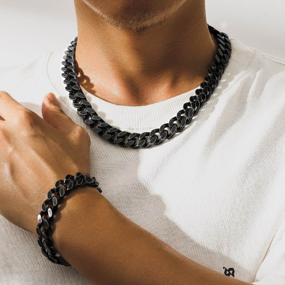 Titanium Steel Two-sided Cuban Mens Stainless Steel Necklace - Mubimart