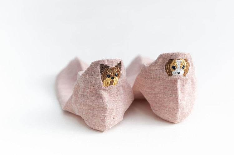 Cute animal cotton low-cut boat socks Ladies embroidery student socks - Mubimart