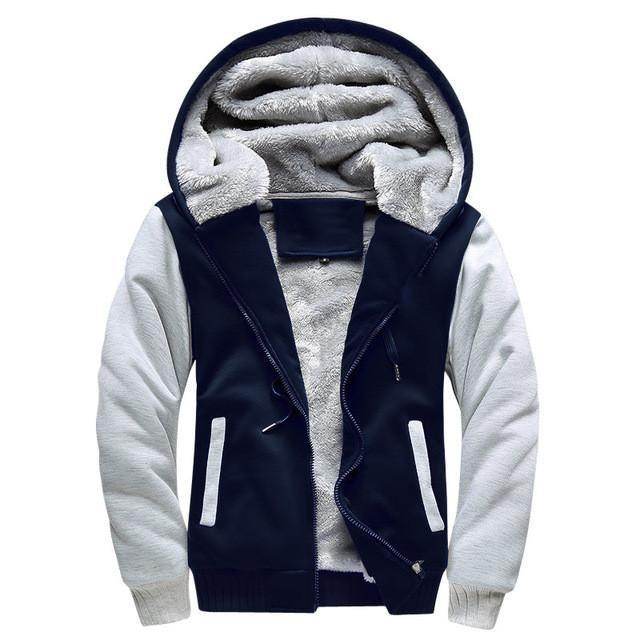 Hooded Fleece Baseball Jacket - Mubimart