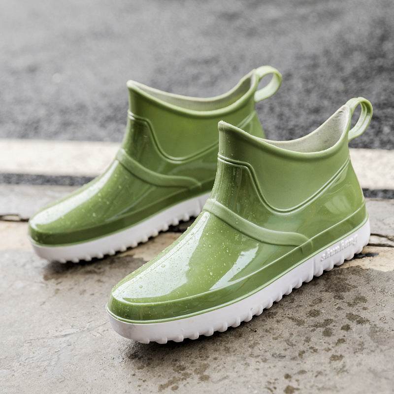 Four Seasons Rain Boots Women Short Tube Plus Velvet Rain Boots Fashion Waterproof Shoes - Mubimart