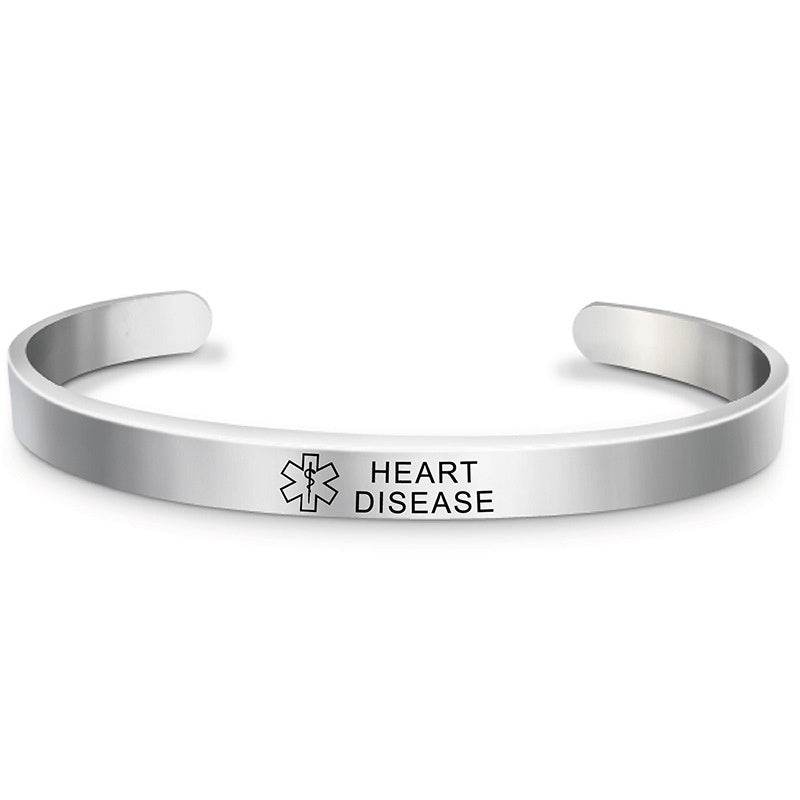 Fashion Silver Plated Medical Alert Cuff Bracelet EPILEPSY Diabetic Allergy Stainless Steel Bangle For Women Men - Mubimart