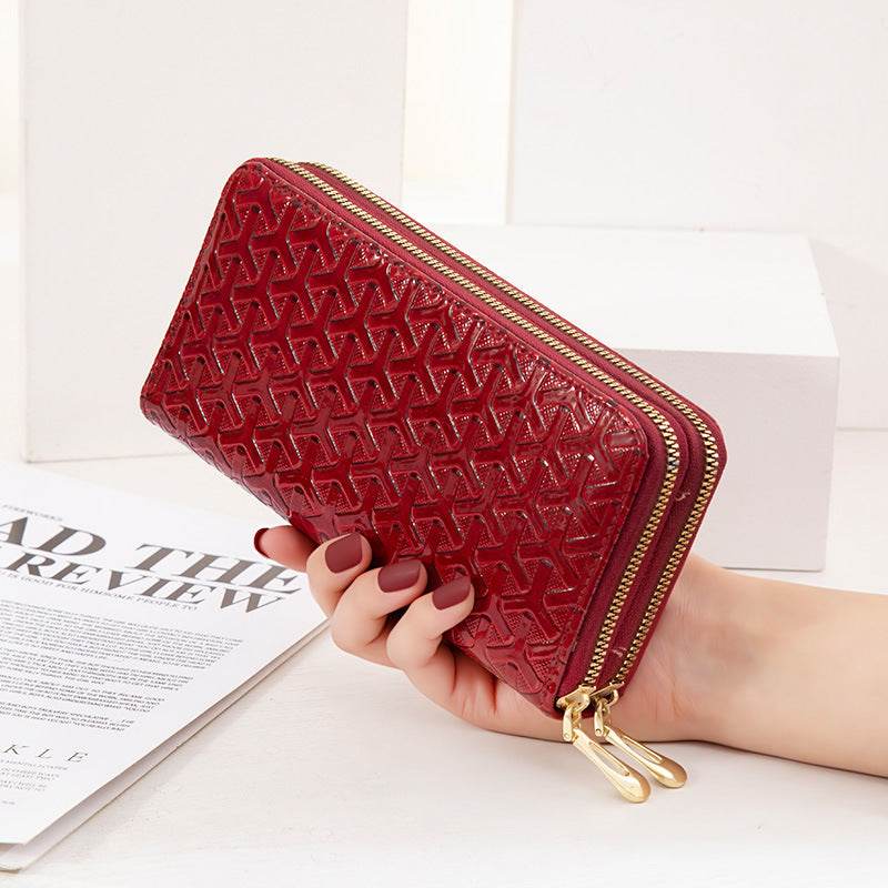 Large Capacity Double Layer Bright Leather Striped Mobile Phone Bag - Mubimart