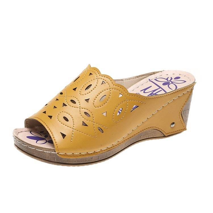 Women's Stylish Peep Toe Slip-on Wedge Sandal - Mubimart