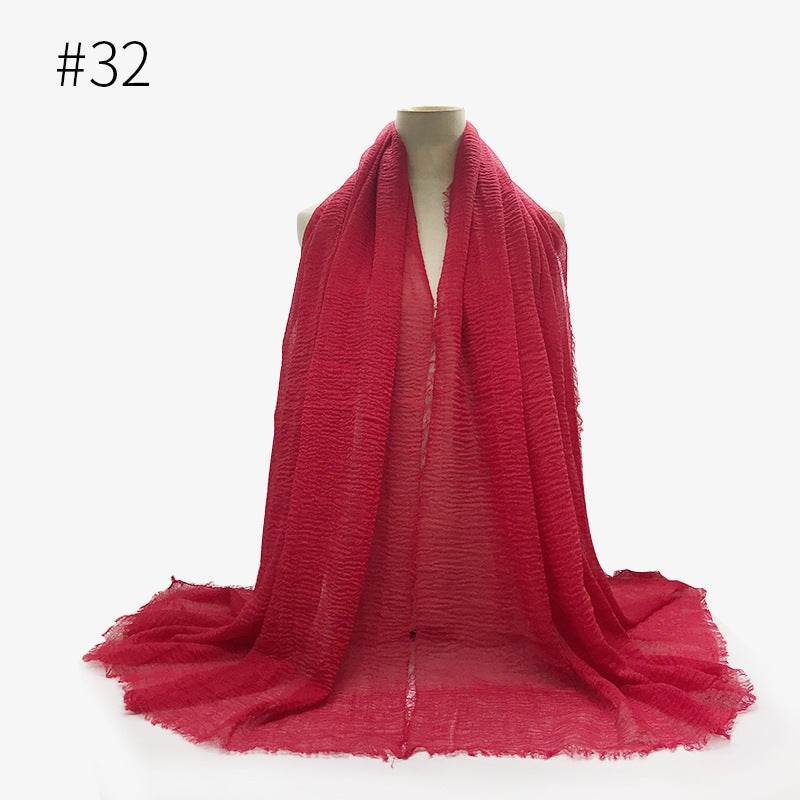 Bubble plain Scarf / cotton scarf fringes women soft solid hijab popular muffler shawls big Pashmina wrap hijab - Mubimart
